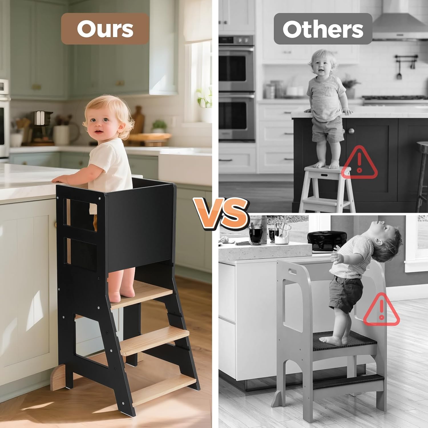 KIDINIX - Tour d'apprentissage Montessori - hauteur réglable, anti-basculement, bois/noir