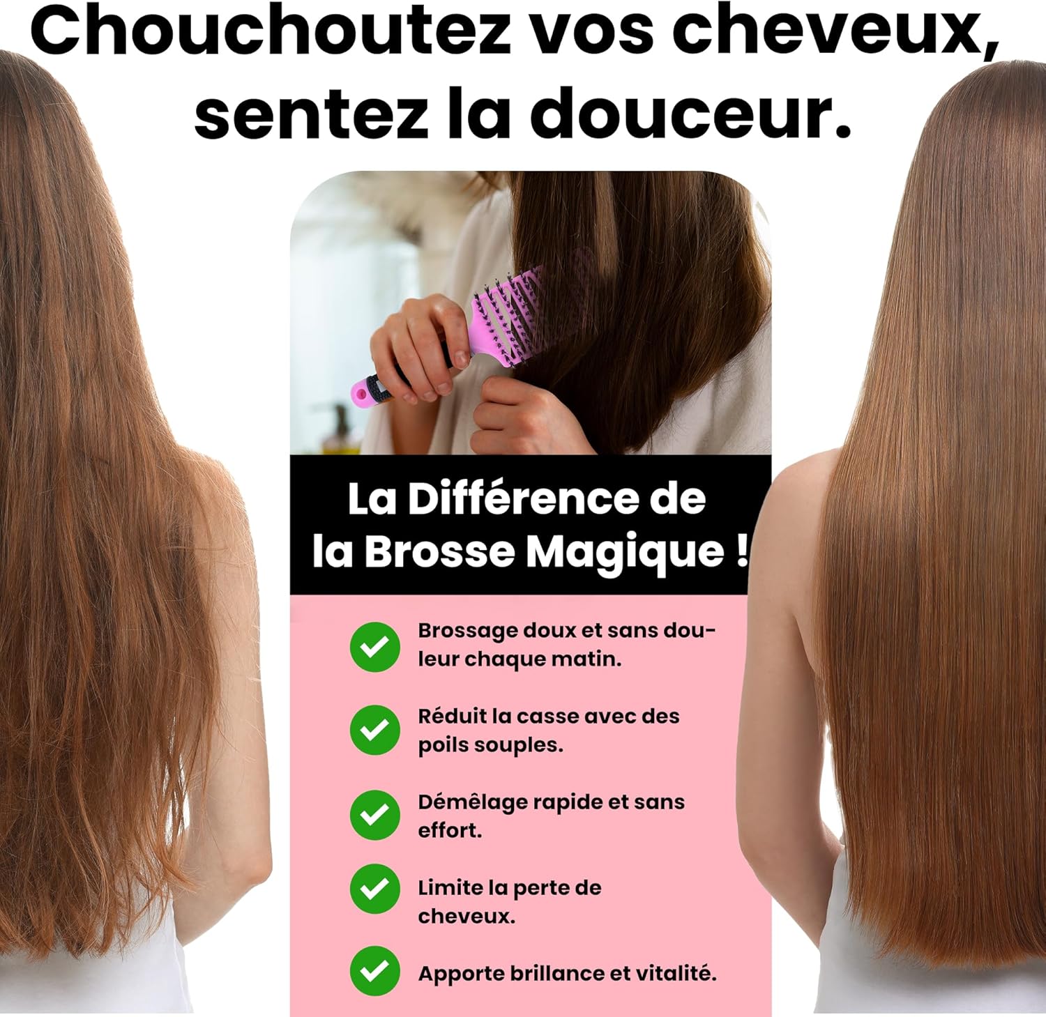 Brosse à Cheveux - Démêlante sanglier/nylon - anti-casse, anti-statique, tous types