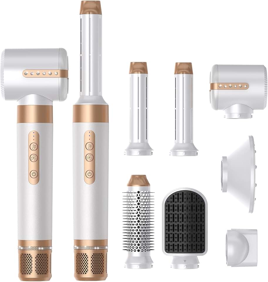 UKLISS - Sèche-cheveux 7 en 1 - design compact - brushing, boucle, lisse