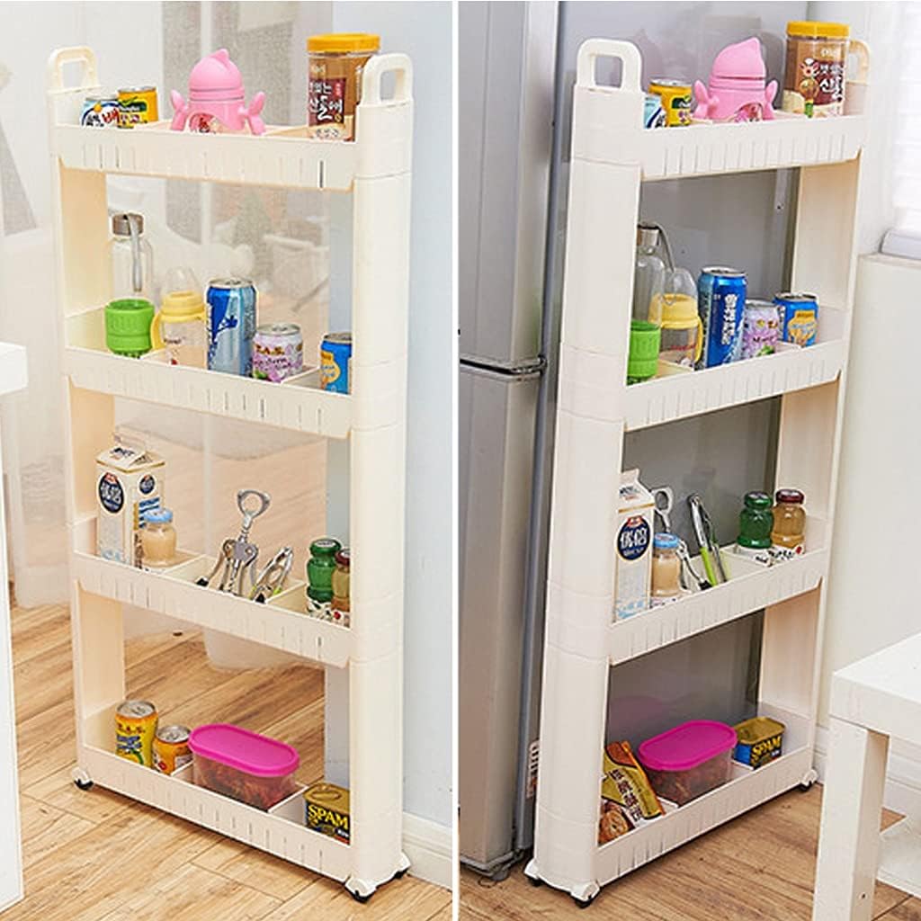 Chariot de rangement - 3 niveaux - plastique, 10 cm large, blanc, mobile