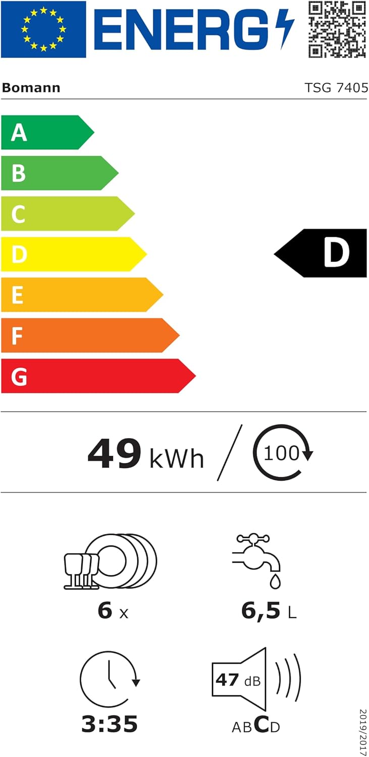 Bomann - lave-vaisselle compact - 43,8x55x50cm - 6 réglages, 5 programmes, LED, ouverture auto, sécurité TSG7405