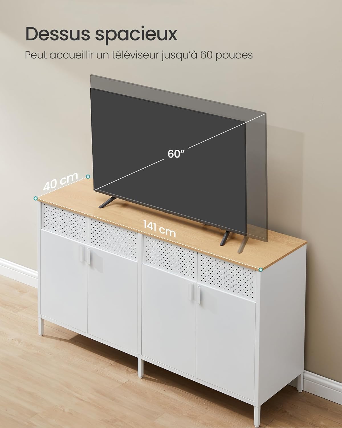 SONGMICS - Buffet métal 4 portes, cadre acier, 141x40x76cm, LSC205WC01