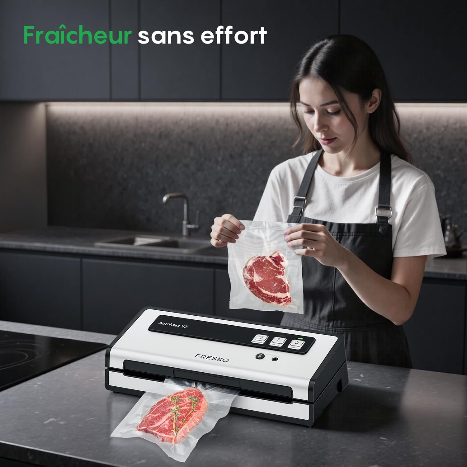 FRESKO - Machine sous vide automatique, 140W, double thermoscellage, 10 sacs, une main