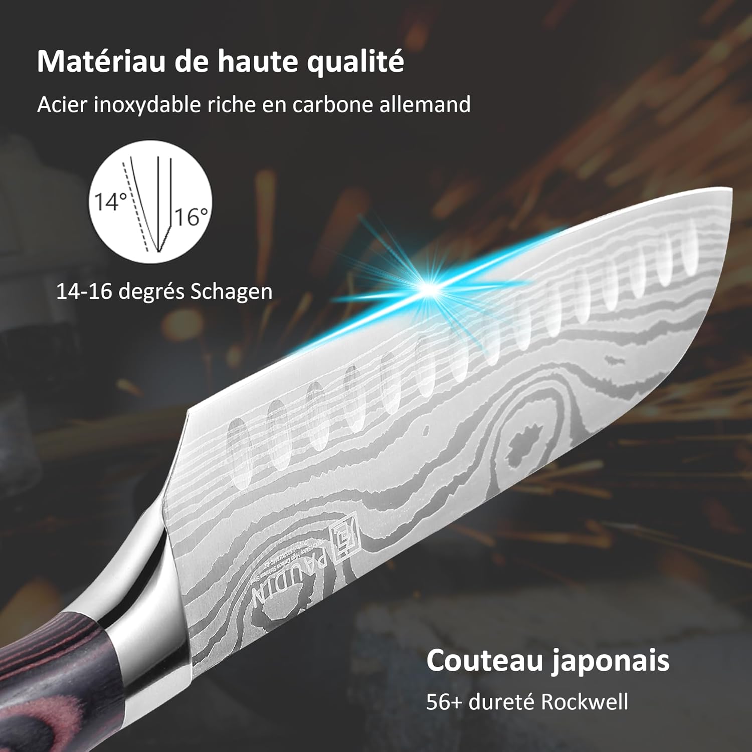 PAUDIN - Couteau Santoku série Pro - 17 cm - inox allemand, poignée ergonomique, boîte cadeau