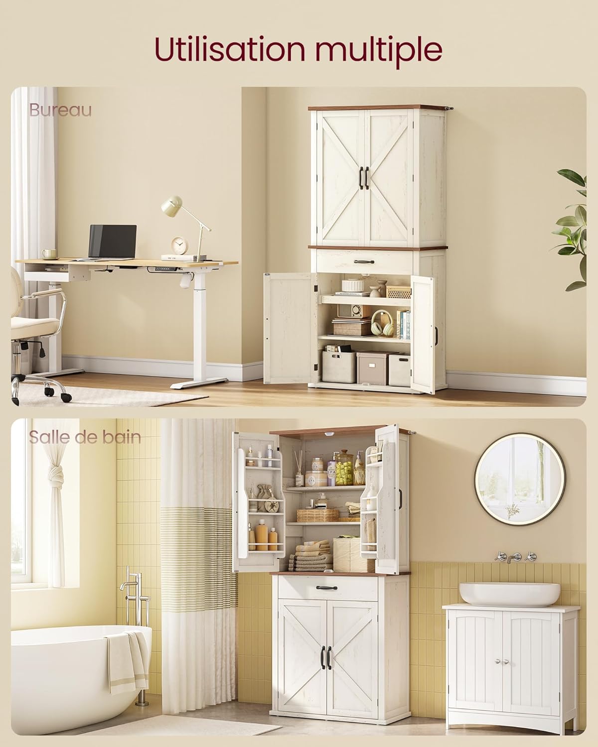 VASAGLE - Buffet haut cuisine rustique, 178,6 cm, tiroir, vaisselier, BBK364W02