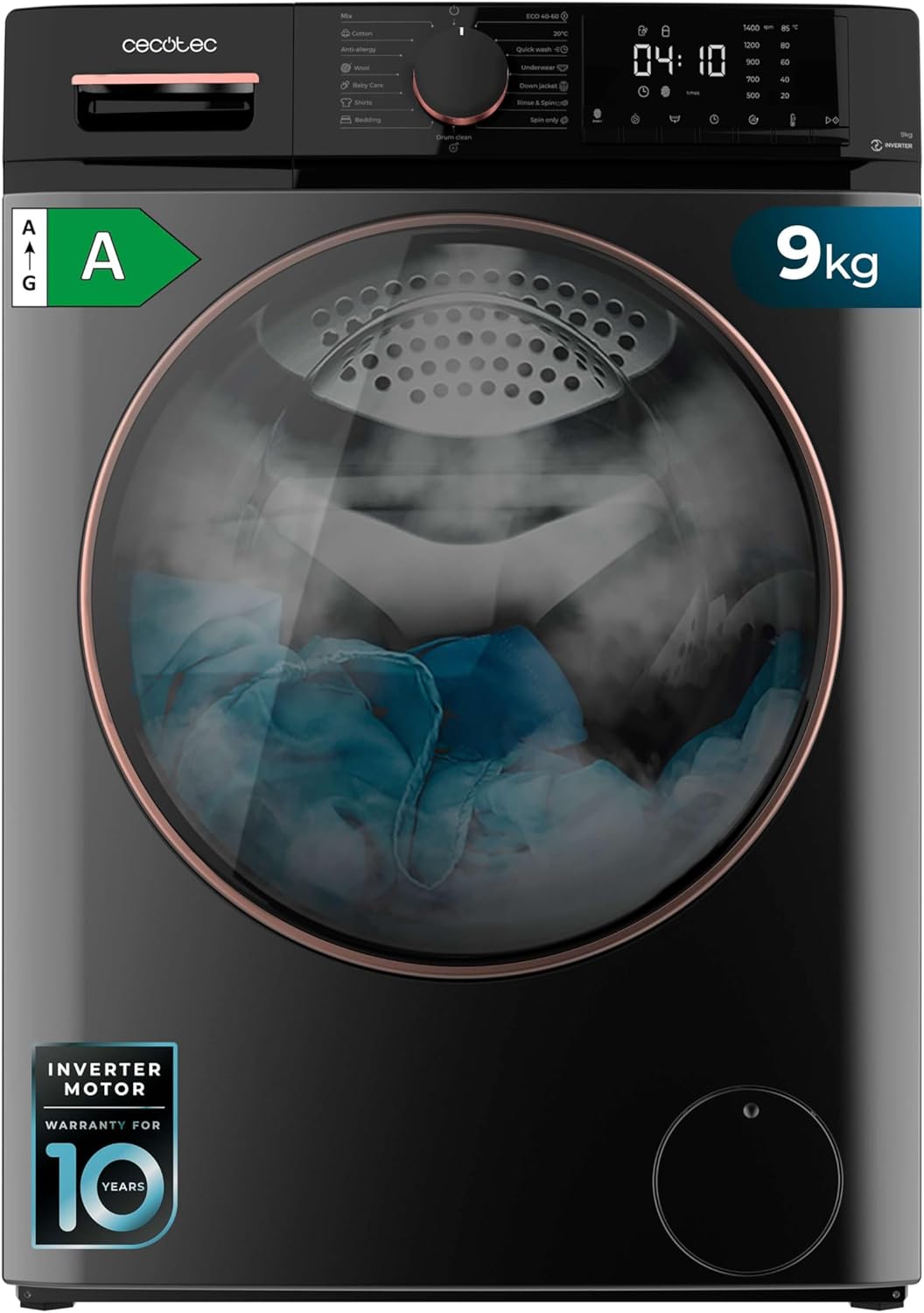 Cecotec - Bolero Dresscode 9610 - frontal 9kg - 1400rpm, vapeur, Inverter Plus