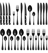 Velaze Ménagère de 24 pièces, couteaux et fourchettes noirs, couverts en acier inoxydable avec...