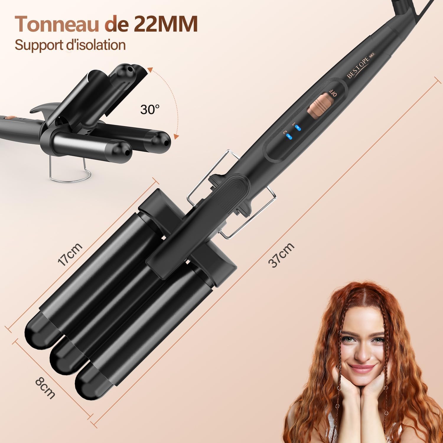 BESTOPE - Boucleur 3 Têtes 22mm, céramique, 2 températures, chauffage rapide