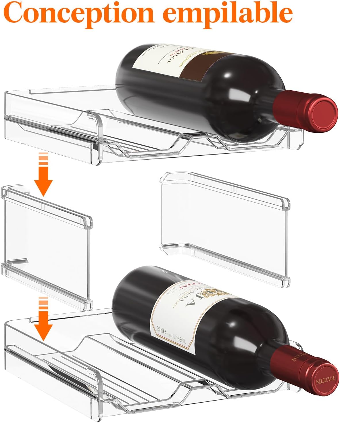 Lifewit - Casier à vin empilable, lot de 3, 12 bouteilles, plastique transparent