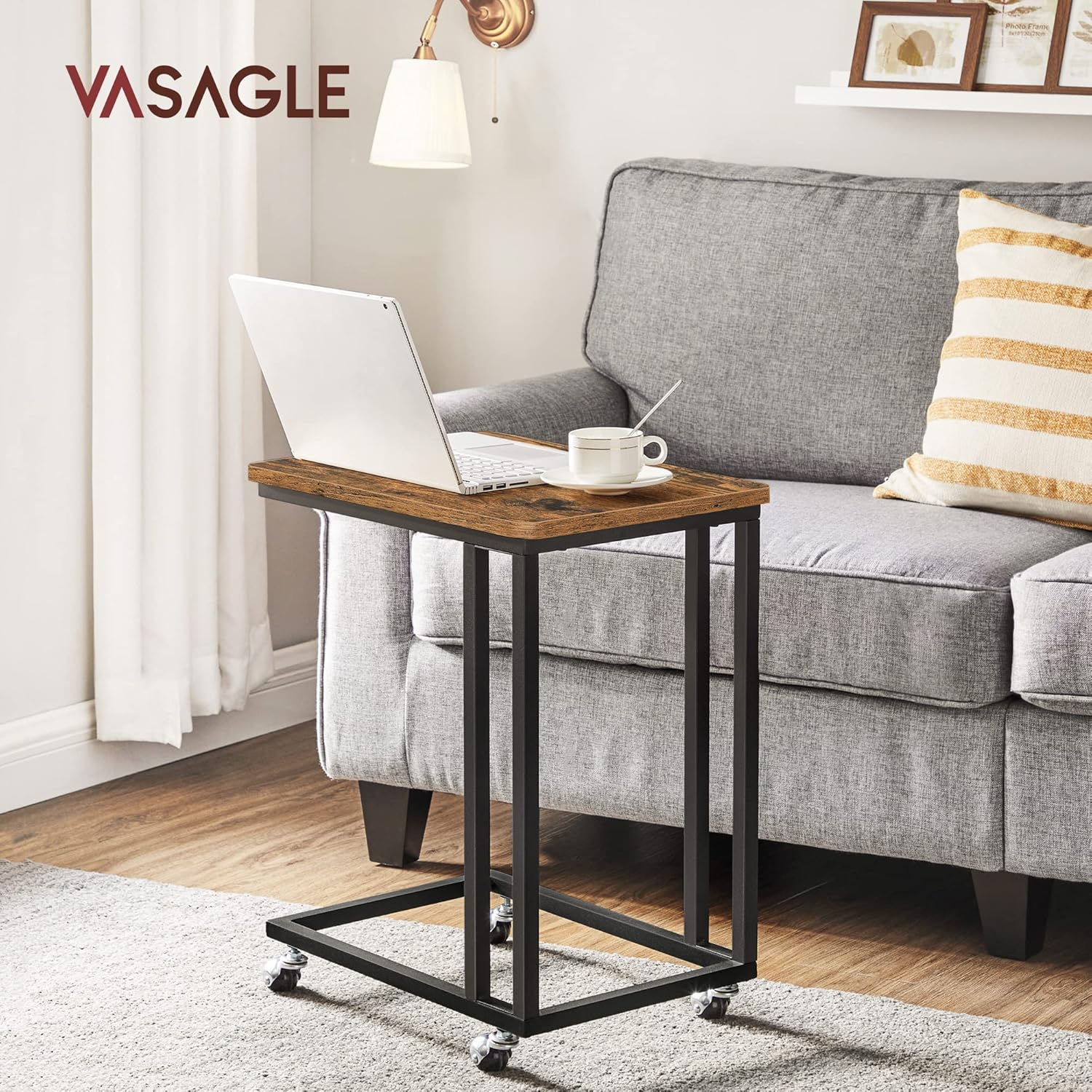 VASAGLE - table d’appoint mobile, acier, roulettes, style industriel - LNT50X