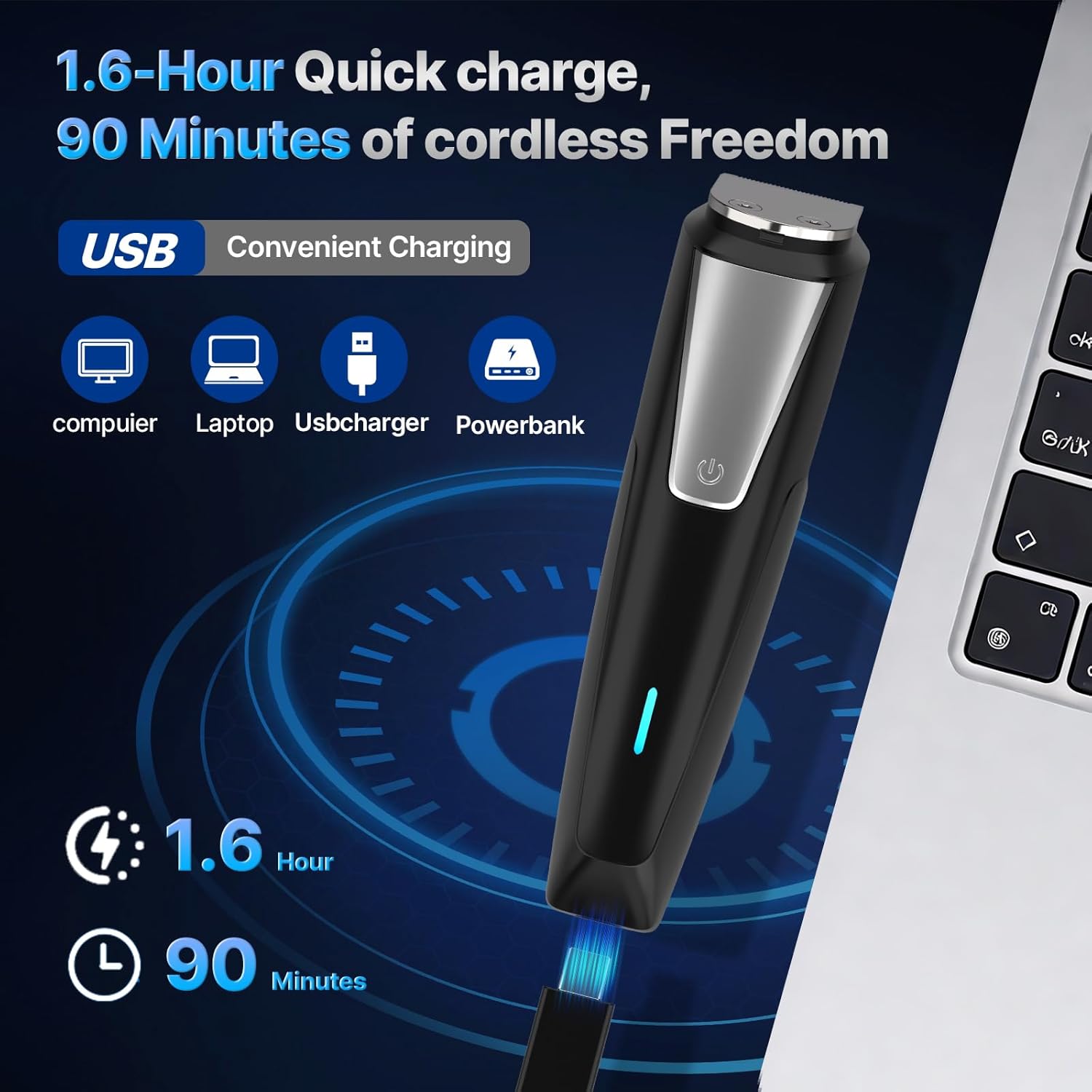 Valano - Tondeuse 3 en 1, 1-16mm, USB, 9 accessoires, barbe et nez