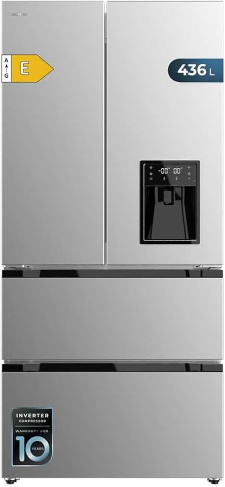 Cecotec - Bolero CoolMarket série FD - 436L inox, 4 portes, eau, No Frost, MultiAirFlow, Vacances, FD436WD