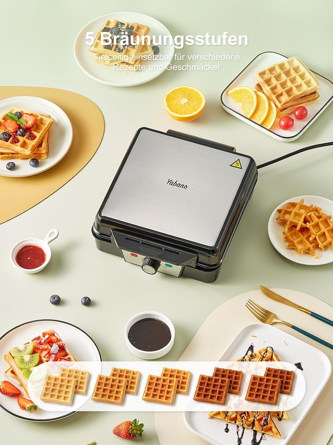 Gaufrier Belge - 1200W - contrôle température 5 vitesses, poignée isolante, lumière cuisson