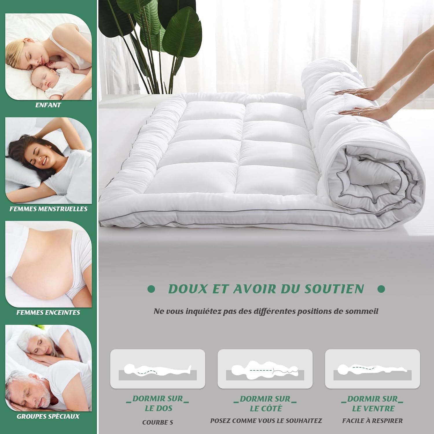 GRT - surmatelas - 90x190 cm - 6 cm épais, bambou 3D ultra-doux