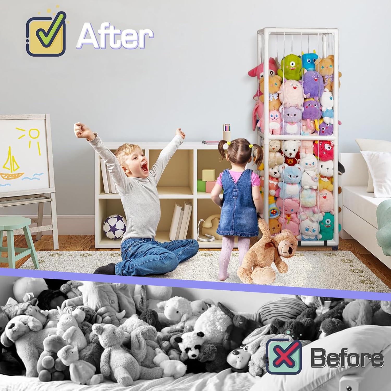 Rangement peluche - coffre à jouets roulettes grande capacité - adapté chambre et salon