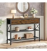 FAVOOSTY Table Console Table de Couloir Meuble avec 3 tiroirs et étagères de Rangement à 3 Niveau...