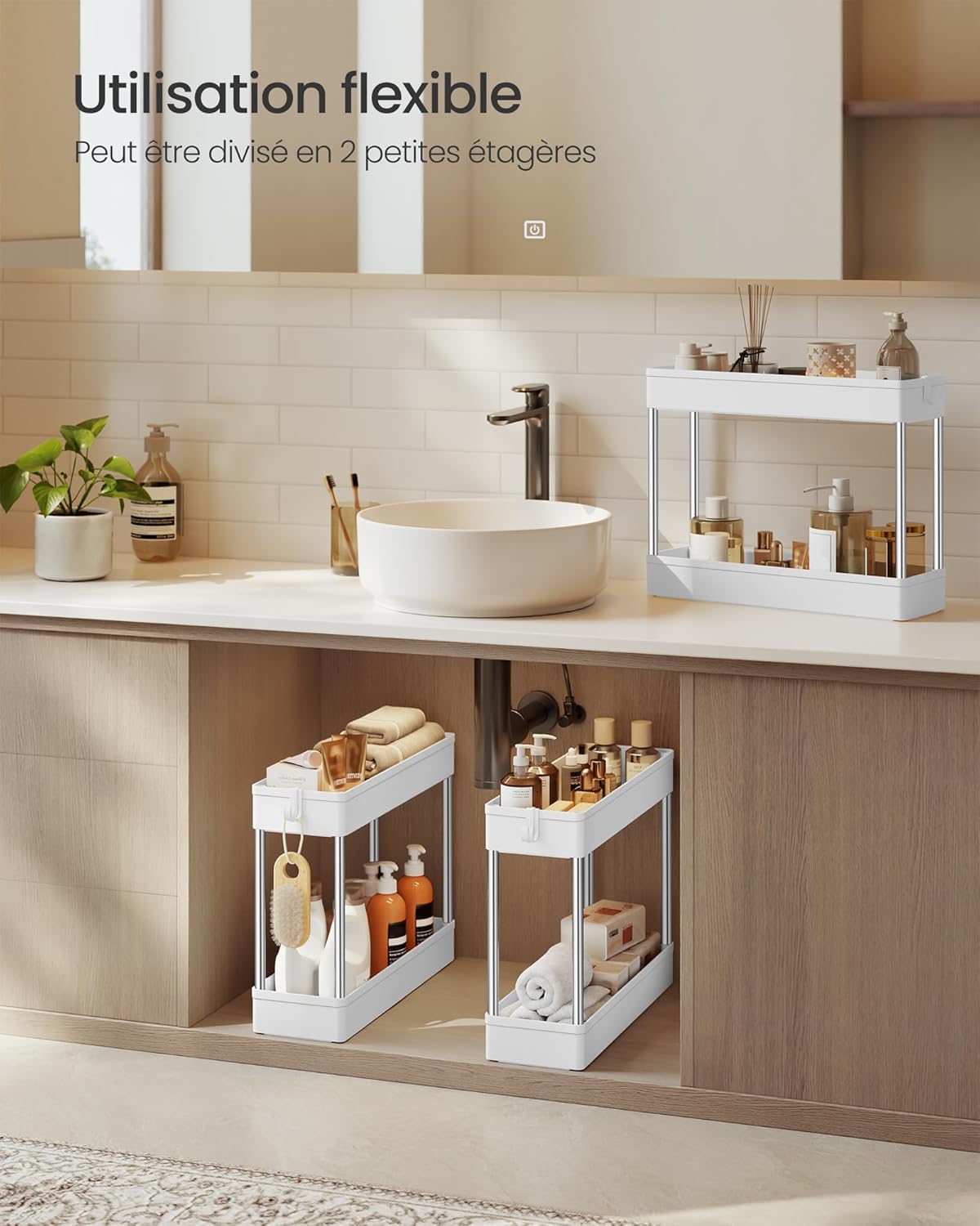 SONGMICS - chariot cuisine 3 niveaux, acier, 42x14,4x60,6 cm, 6 crochets, KSC007W01