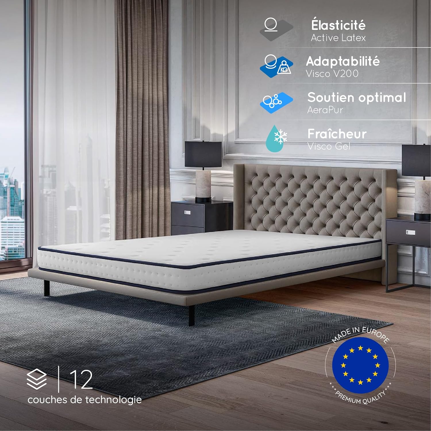 Cosmos - Upsilon - 90x190 cm - mémoire de forme, latex, 15 cm, 7 zones