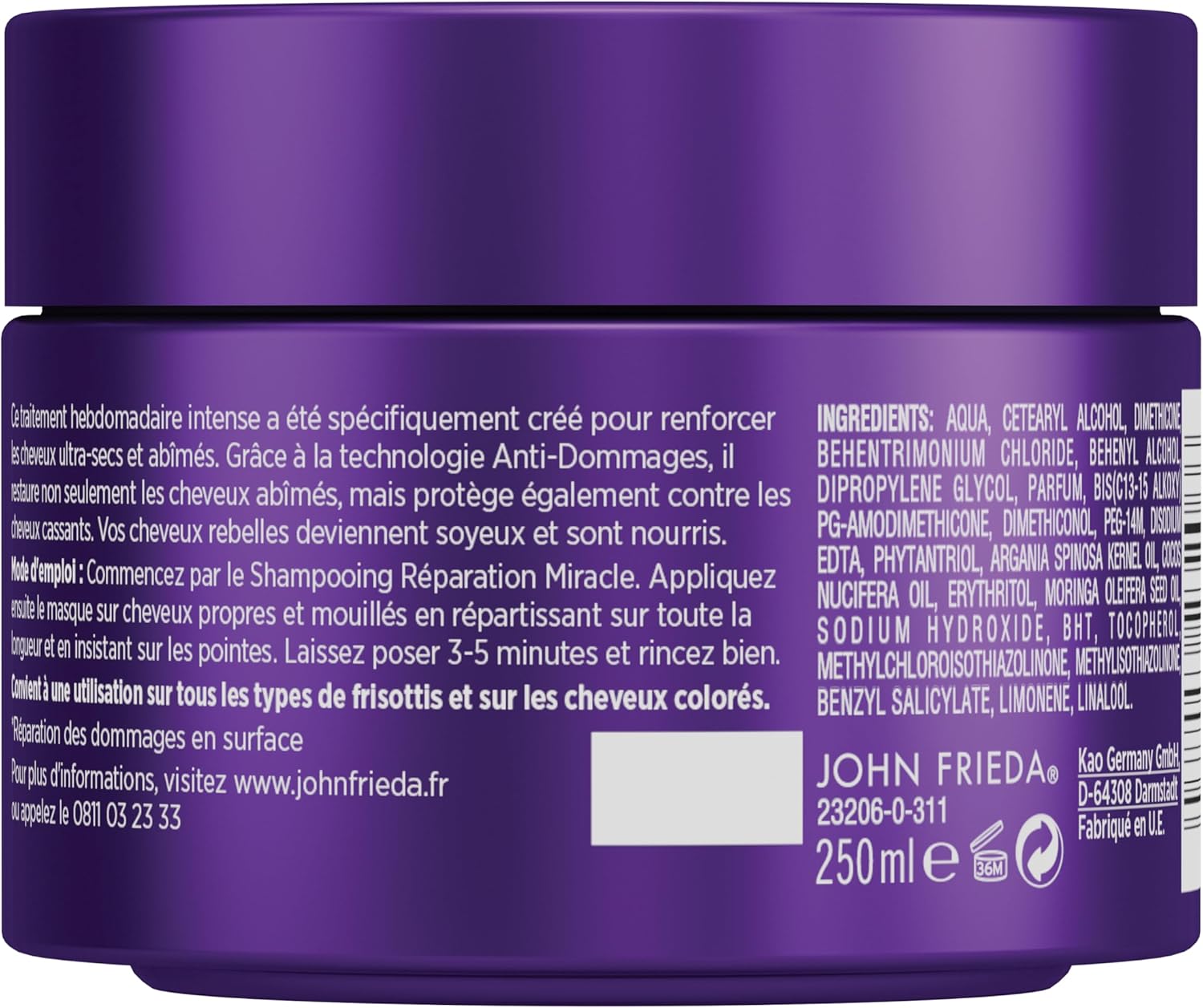 John Frieda - Frizz Ease Réparation Miracle - 250ml x2 - masque intensif cheveux