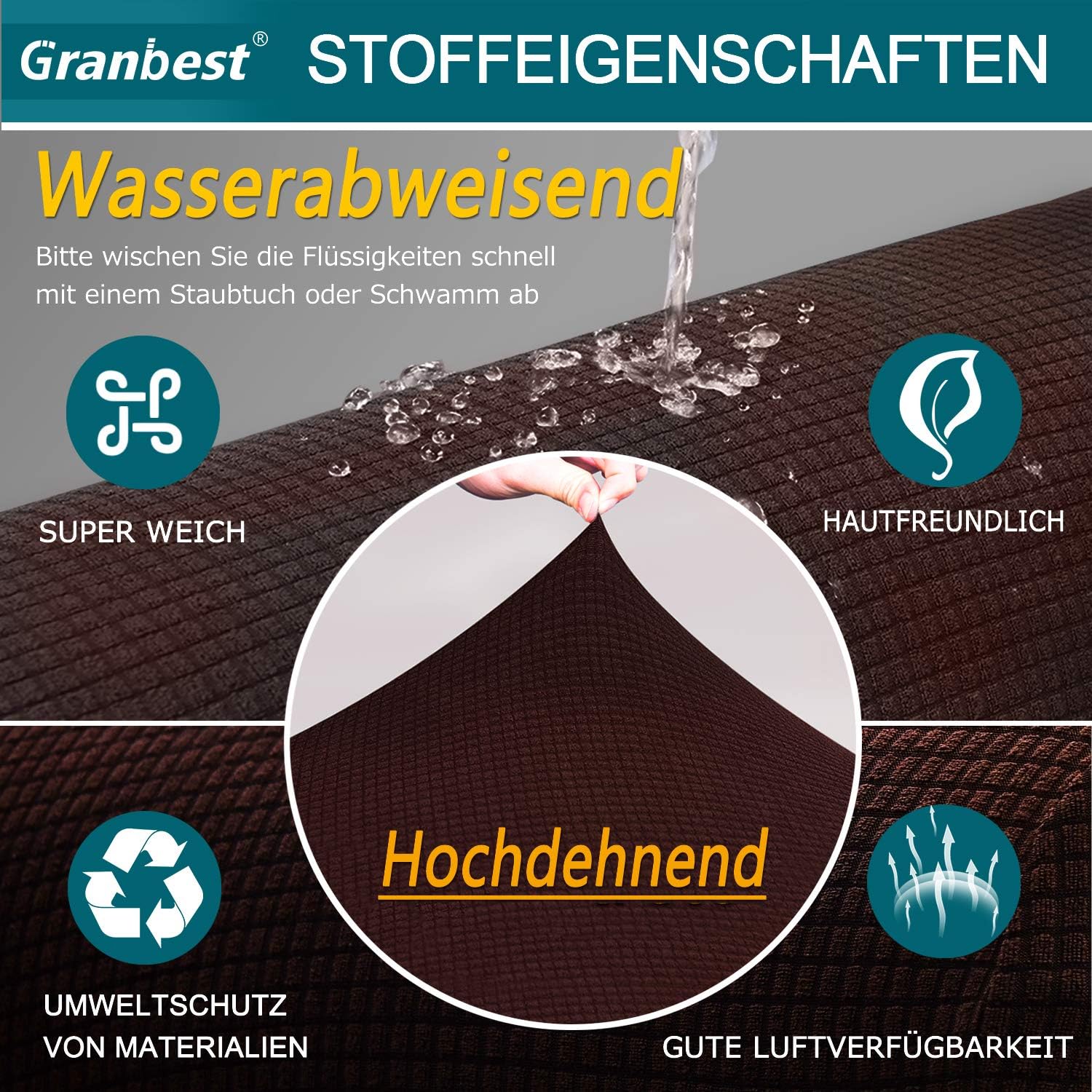 Granbest - Housse canapé stretch imperméable 4 places spandex jacquard, mousse antidérapante