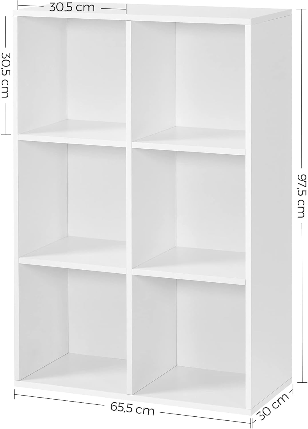VASAGLE - bibliothèque cubique - 6 cases, blanc nuage, rangement pratique LBC203D