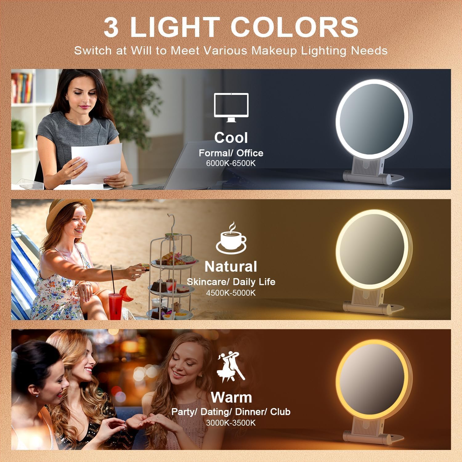 Auxmir - miroir double face, 20X/1X, LED, rechargeable, pliable, portable