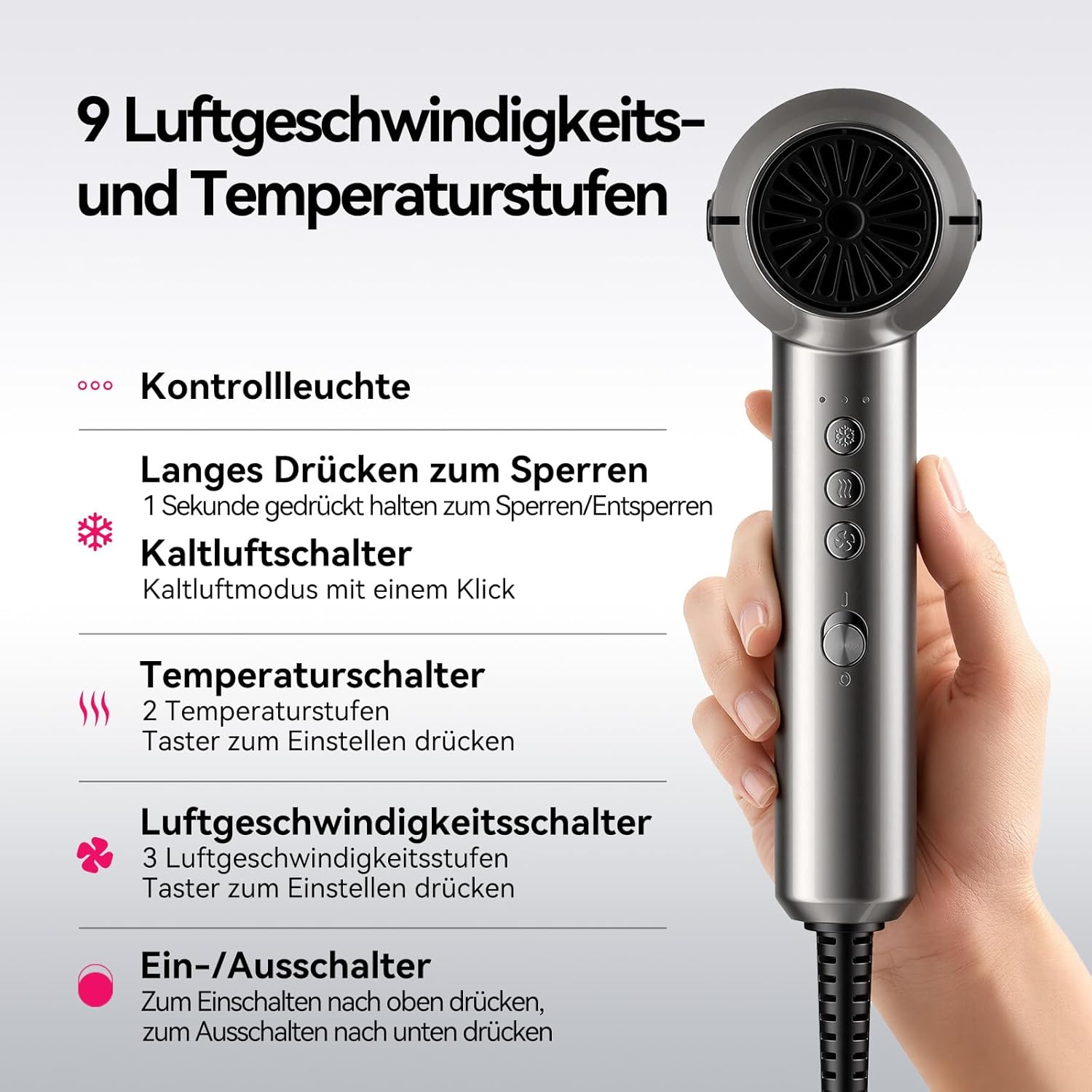 FirePhoenix - sèche-cheveux pro série 2300W, 90 000 tr/min, ions, 22 m/s