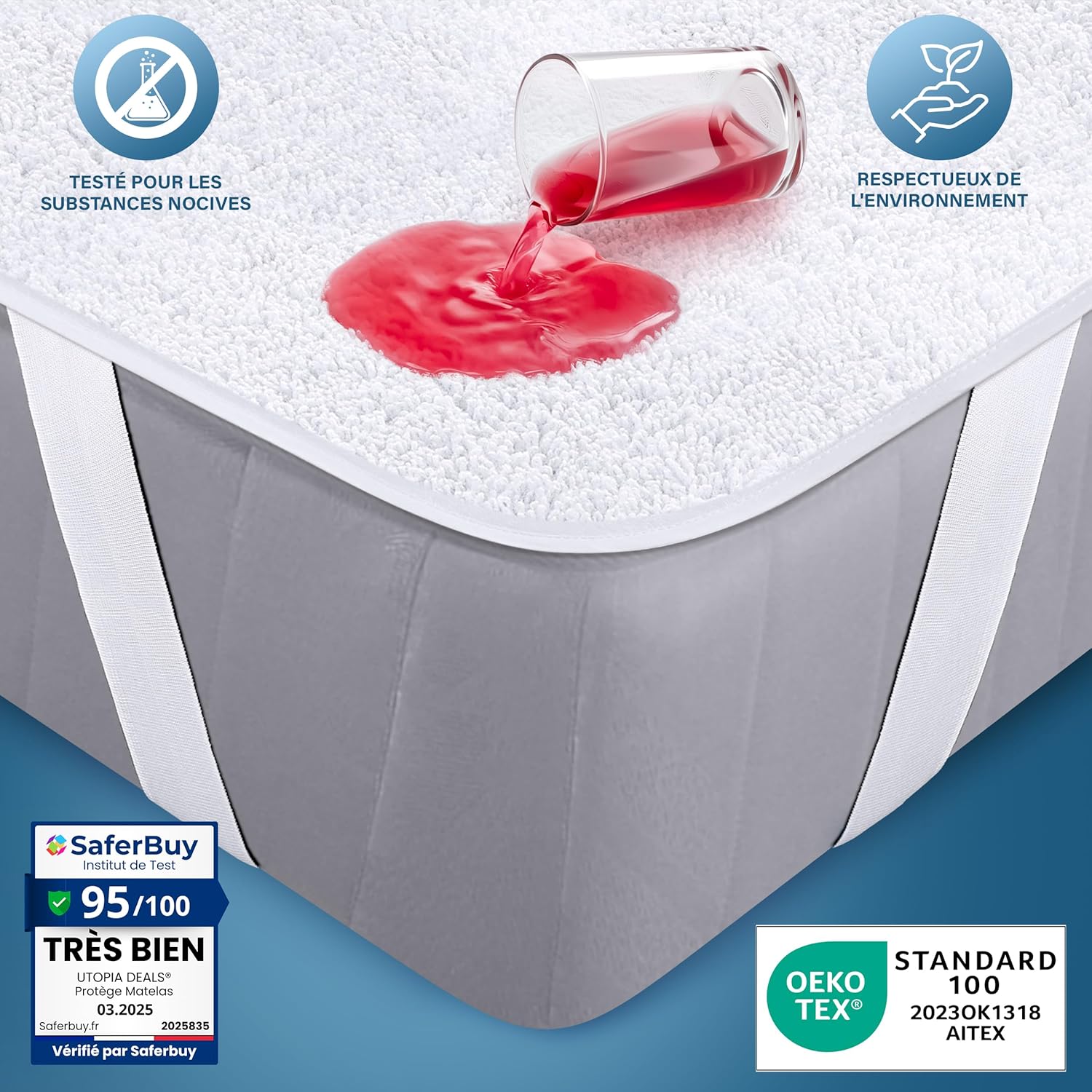 Utopia Bedding - protège-matelas imperméable 90x200 cm, Oeko-TEX, 4 coins élastiques