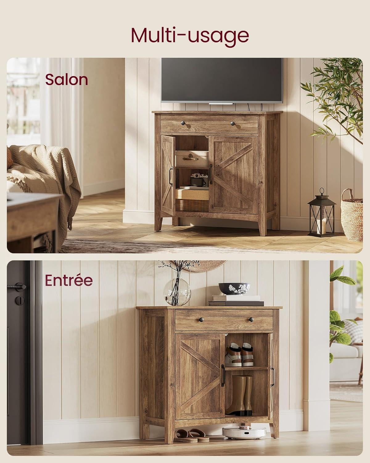 VASAGLE - Buffet Campagne, rangement portes et tiroir, 40x80x80 cm BBK341K01