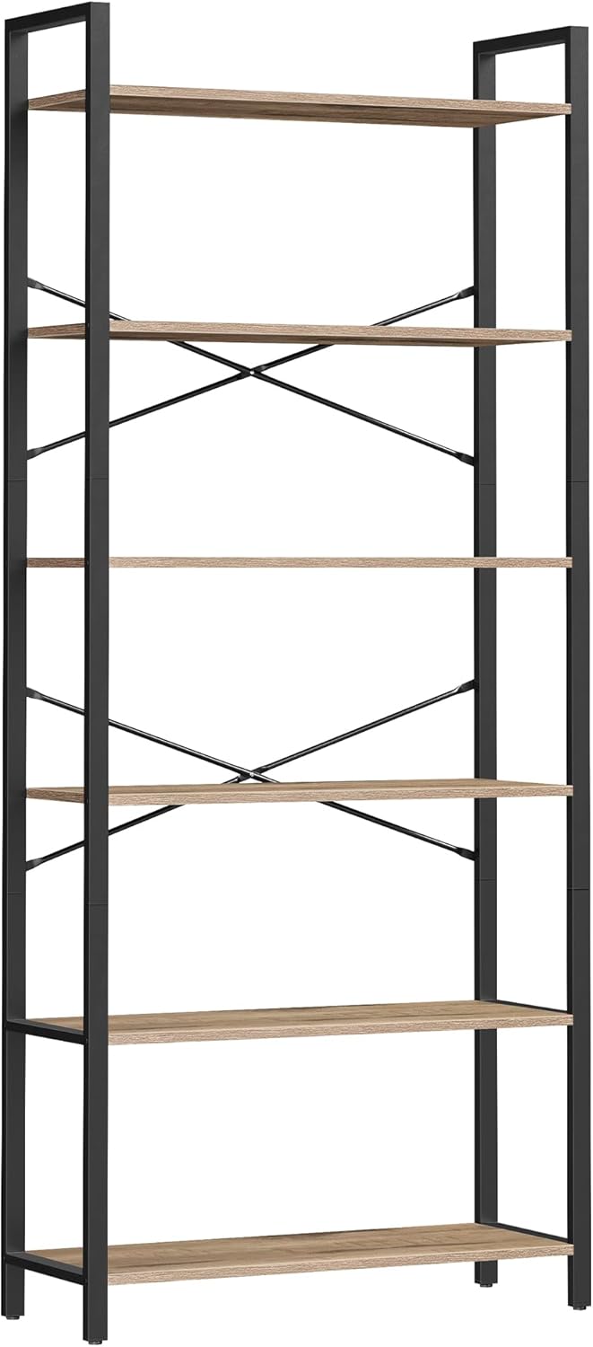 VASAGLE - étagère 6 niveaux - 30x80x186 cm - industriel, marron/noir - LLS082B50