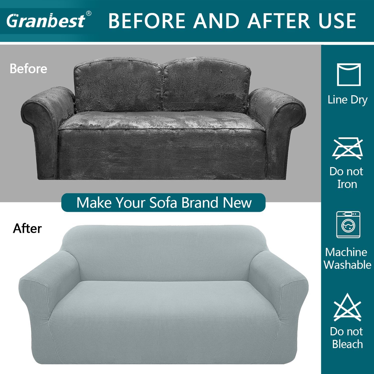 Granbest - housse canapé jacquard 2 places - gris - haute élasticité