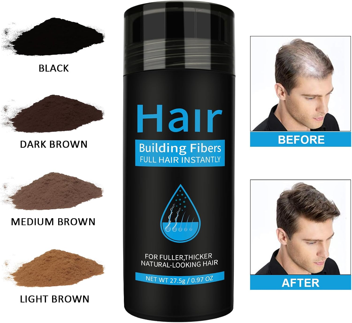 Fibres capillaires - kératine naturelles - densifie cheveux, barbe, calvitie - bruns foncés