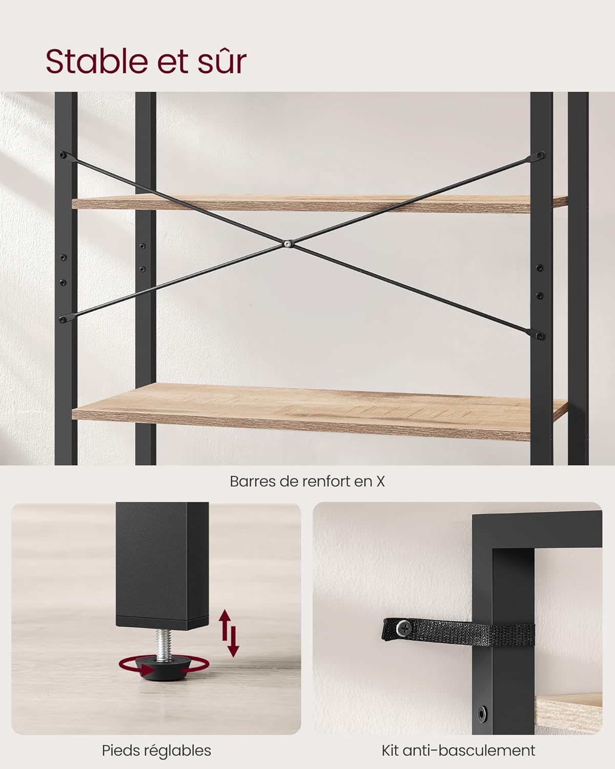 VASAGLE - étagère 6 niveaux - 30x80x186 cm - industriel, marron/noir - LLS082B50