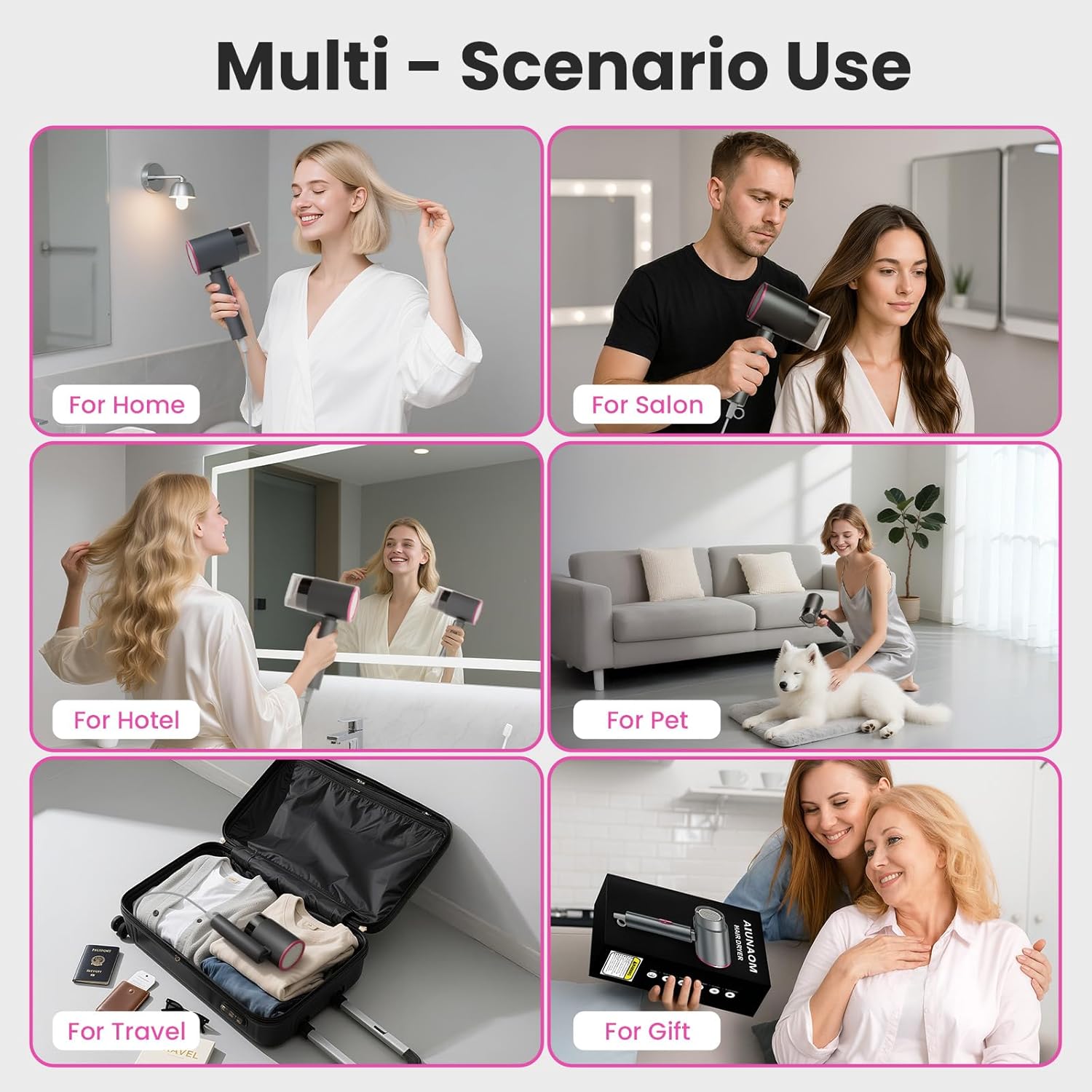 Sèche-cheveux pliable - 2000W - séchage rapide, air chaud/froid, compact