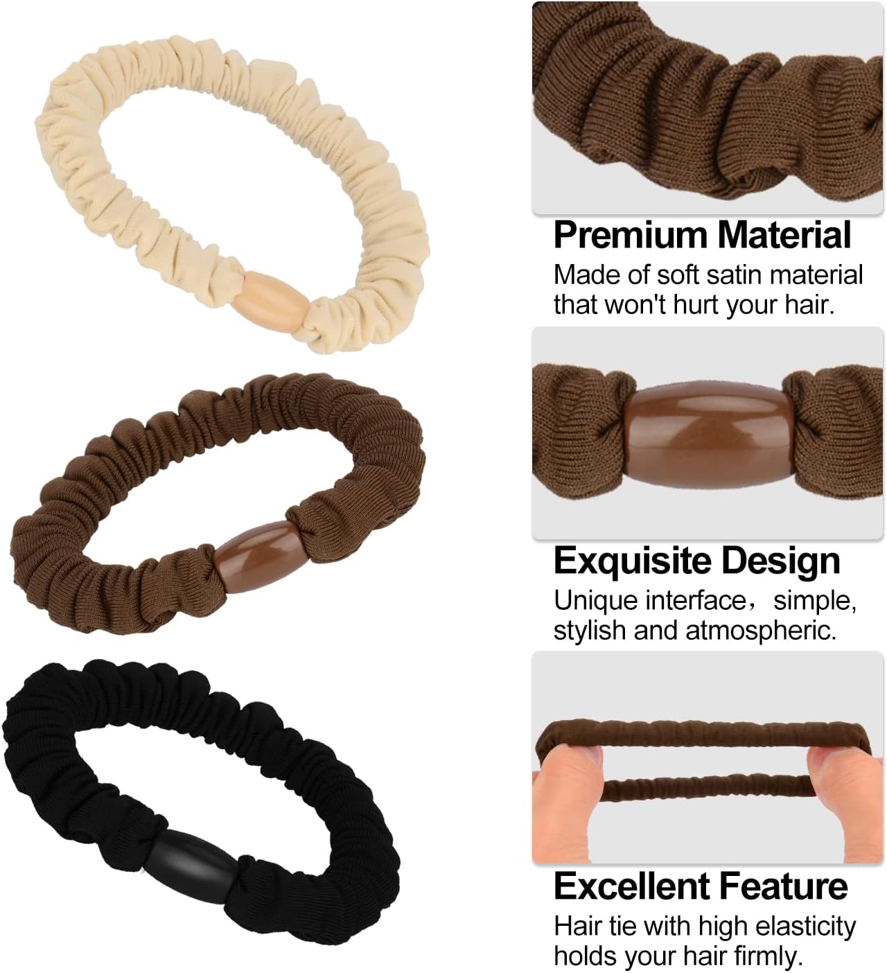 JessLab - Elastiques cheveux satin - lot de 10 - doux, anti-dommage