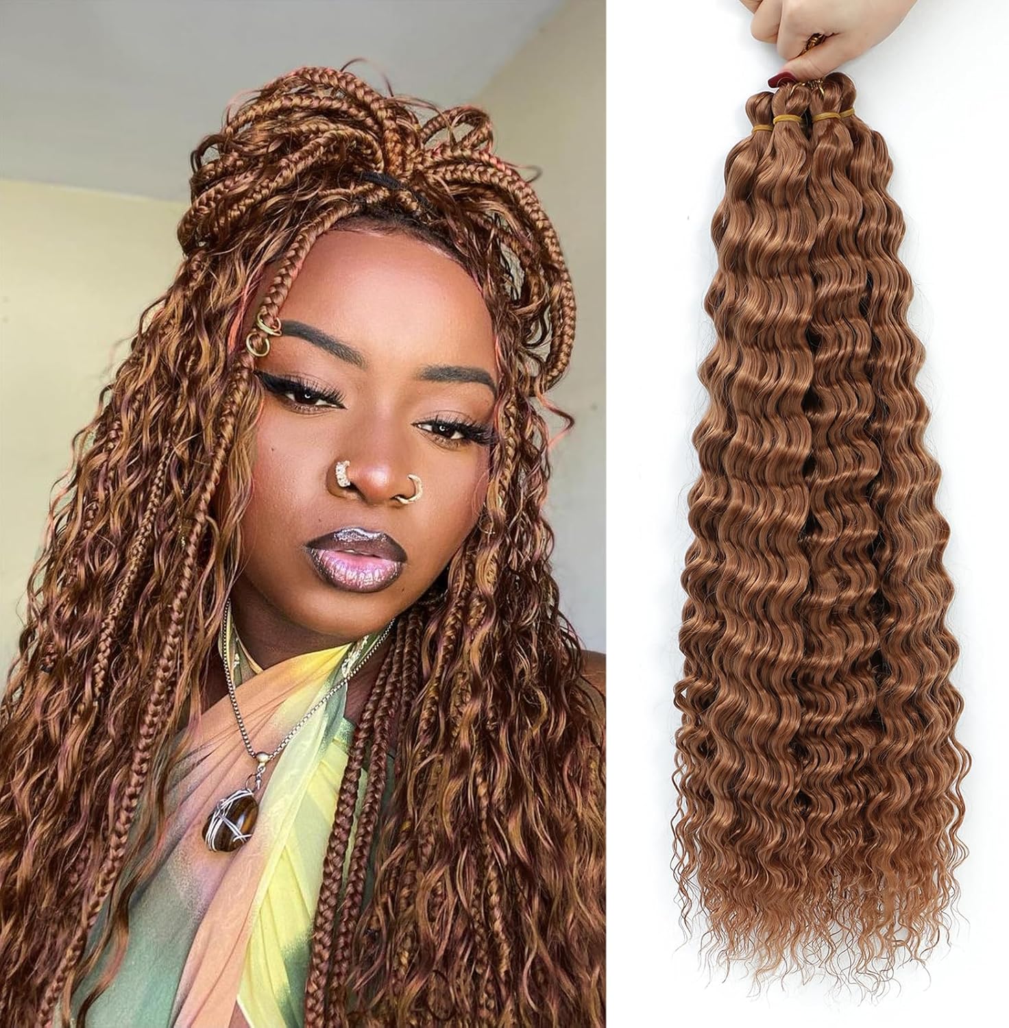 Extensions cheveux - tissage deep wave 18'' - pack 6, synthétiques bouclés