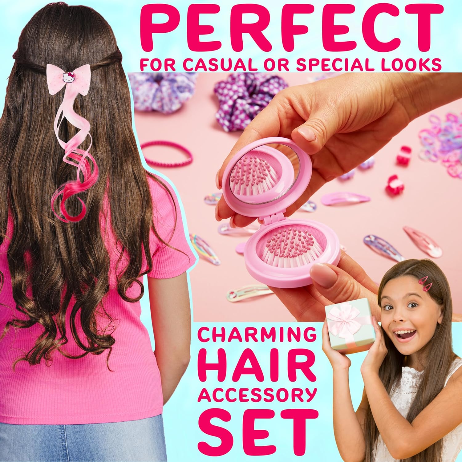 Get Trend - Coffret accessoires Hello Kitty - sac à dos, barrettes, stickers, brosse, élastiques, rose