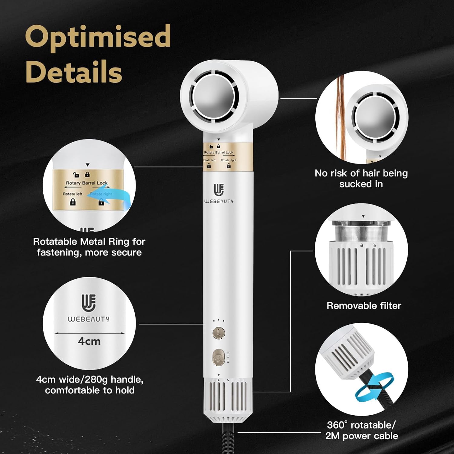 webeauty - Air Styler 6 en 1 - 110,000TR/MIN, 30M/S, ions négatifs, brosse, boucleur