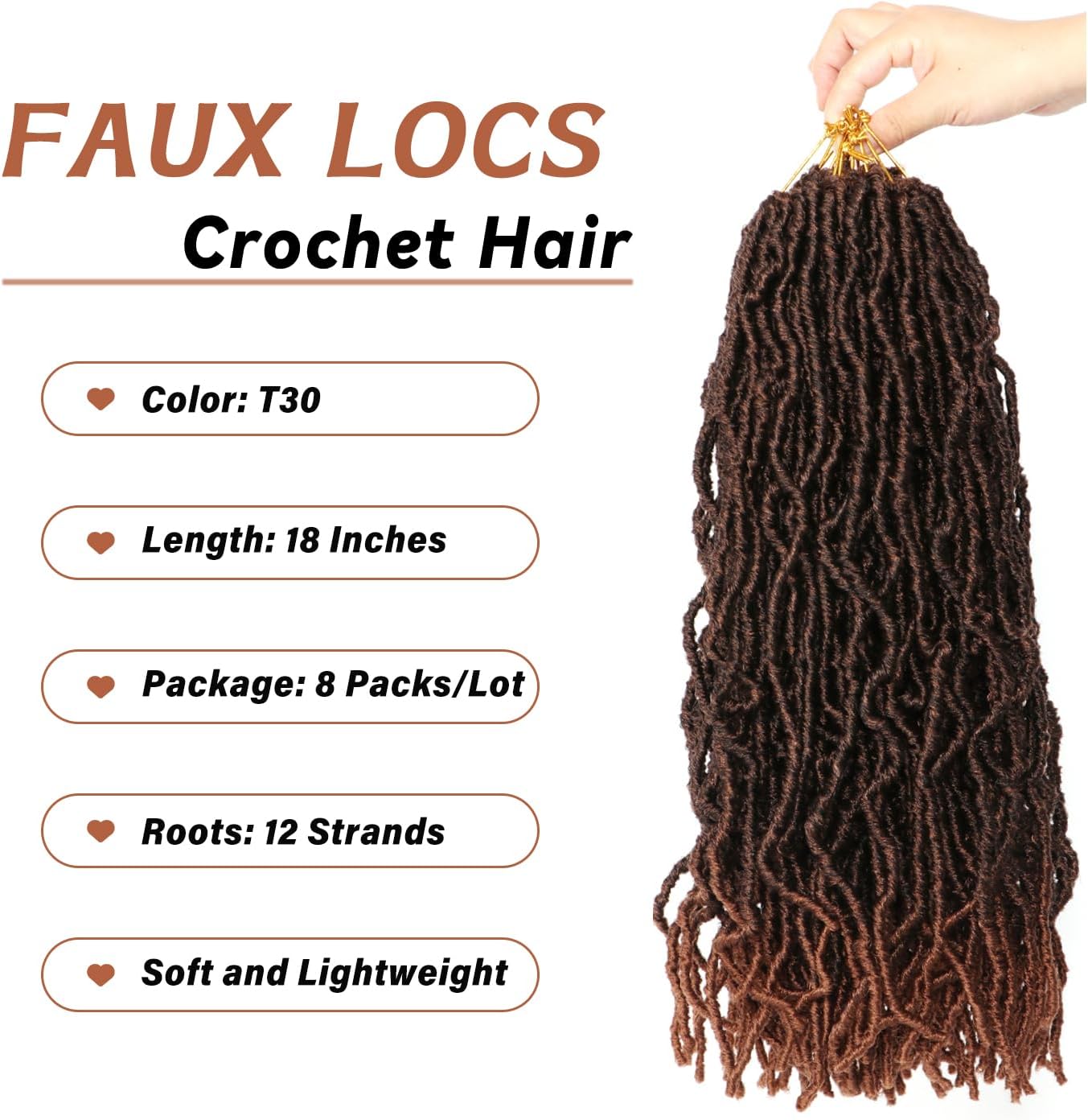 Faux Locks Crochet Braids - Soft Locs bouclées, 45.7 cm, tresses africaines, lot de 8