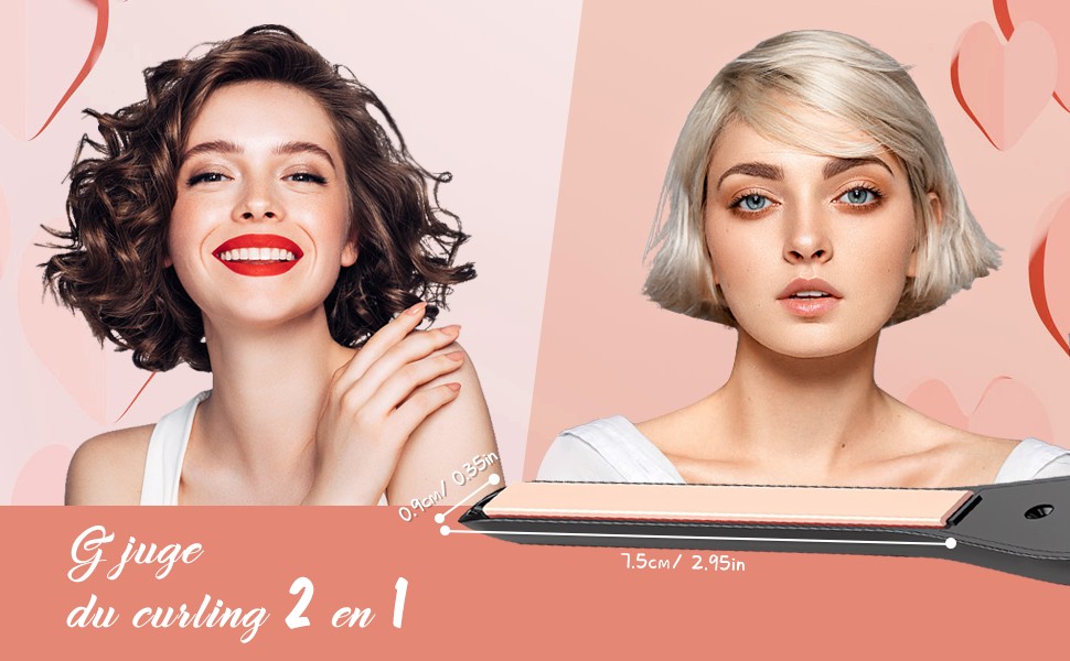 avec deux femmes présentant des coiffures différentes : l'une avec des cheveux courts et bouclés, l'autre avec un