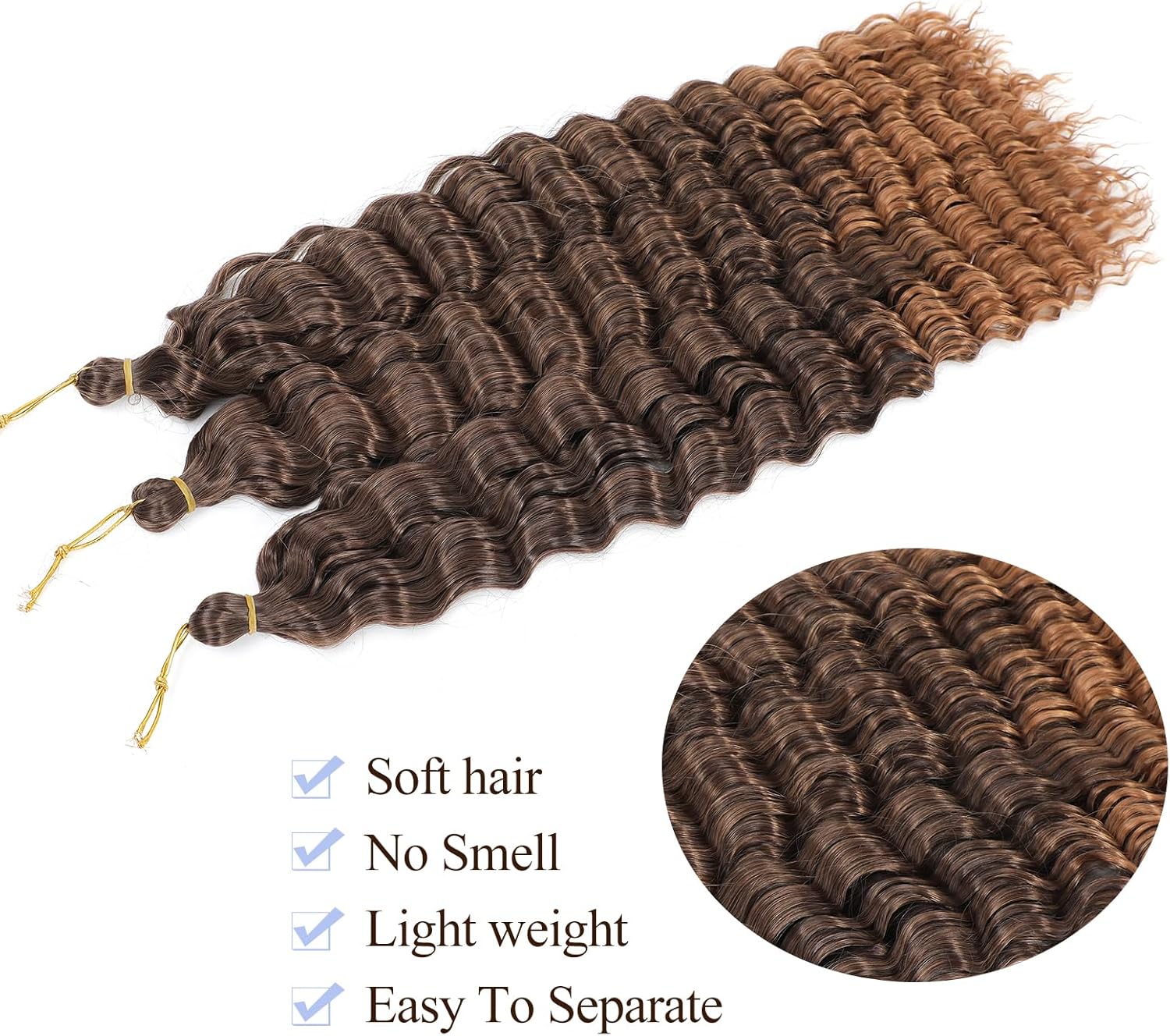 Extensions cheveux - Ocean Wave Deep Wave, 22 pouces, pack de 6, boucles douces, T4/30#
