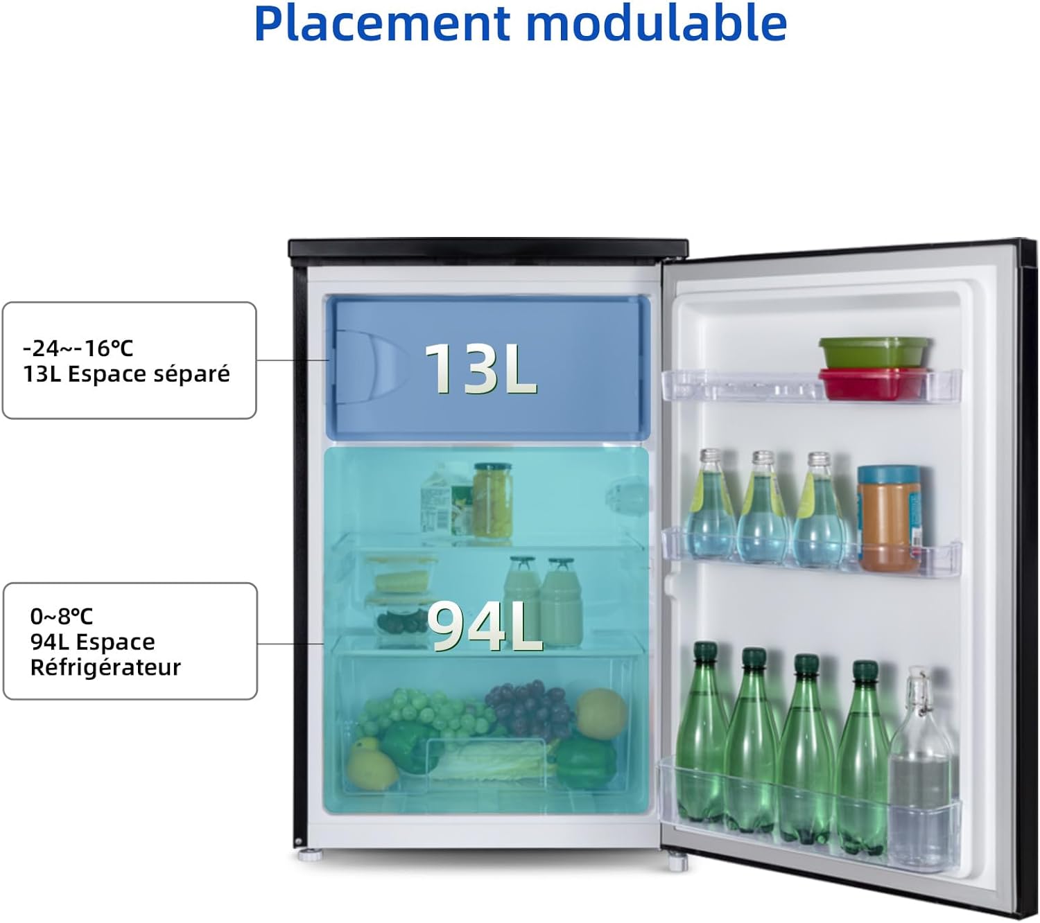 CHIQ - Réfrigérateur congélateur série 107L - silencieux, porte réversible, classe D