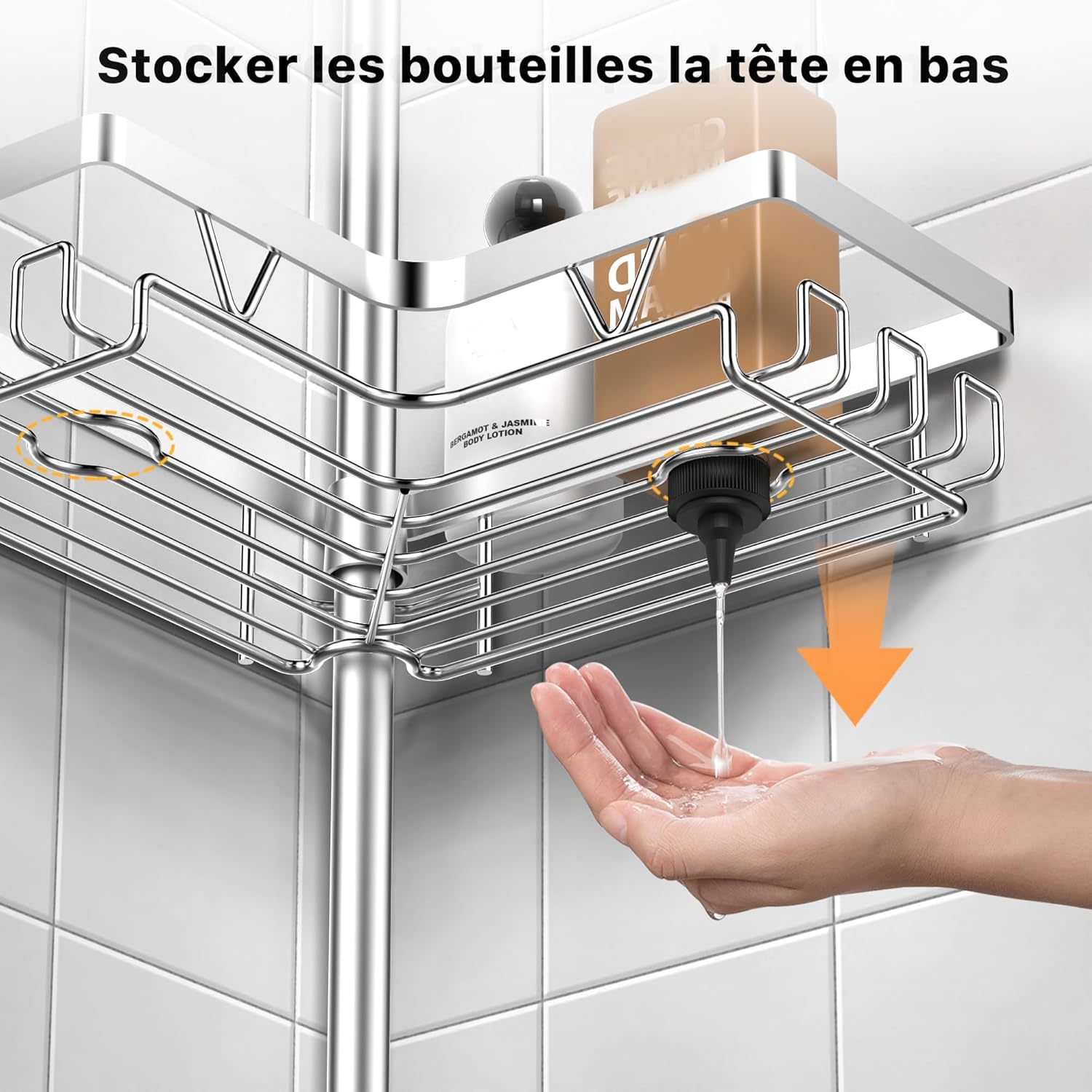 Kegii - étagère douche télescopique - hauteur réglable, 4 paniers - argent