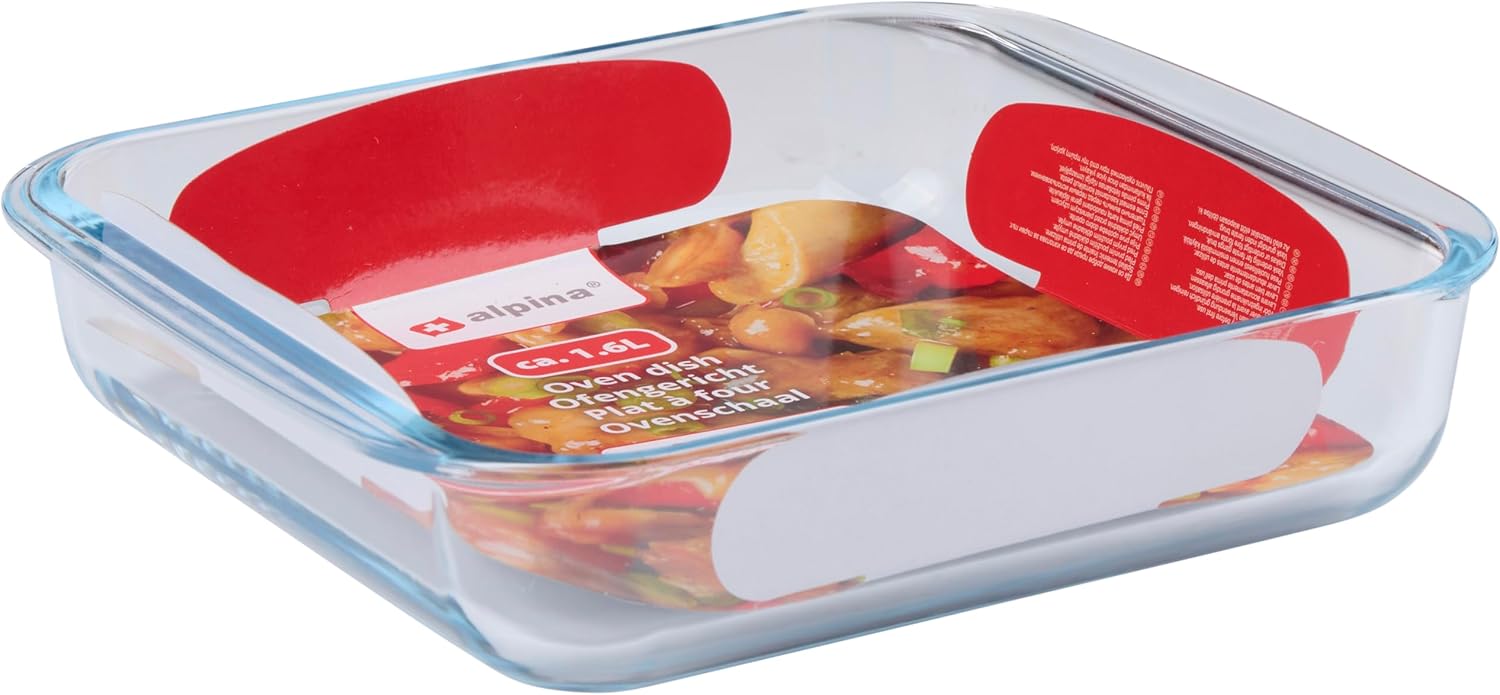 Alpina - plat à four carré en verre 1,6L - 24,5x22x5 cm - four, micro-ondes, lave-vaisselle