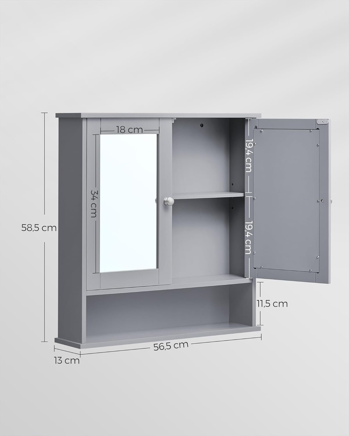 VASAGLE - armoire murale salle de bain, miroir, réglable, 13x56,5x58,5 cm, LHC002G02