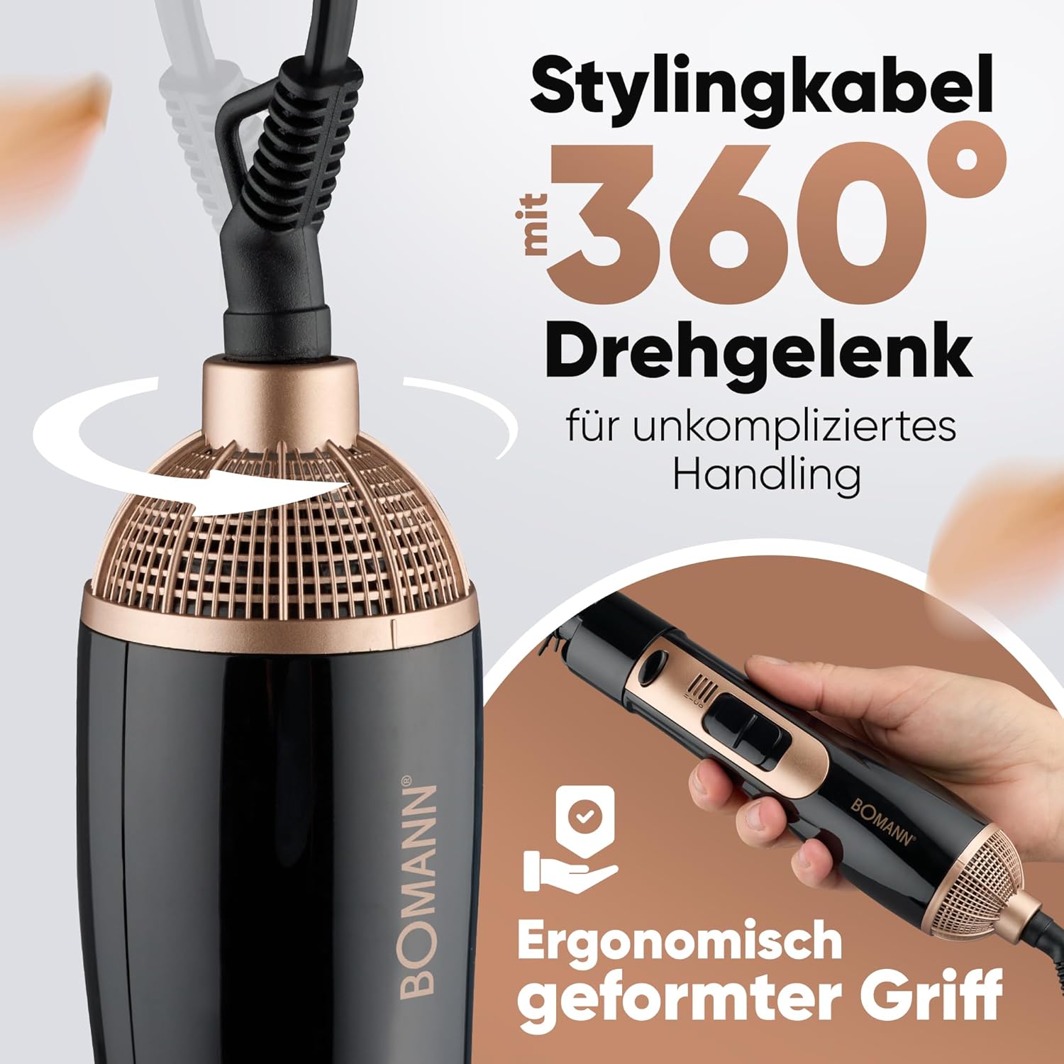 Bomann - brosse à air chaud, 3 embouts, 2 niveaux, pour tous cheveux HAS6077CB