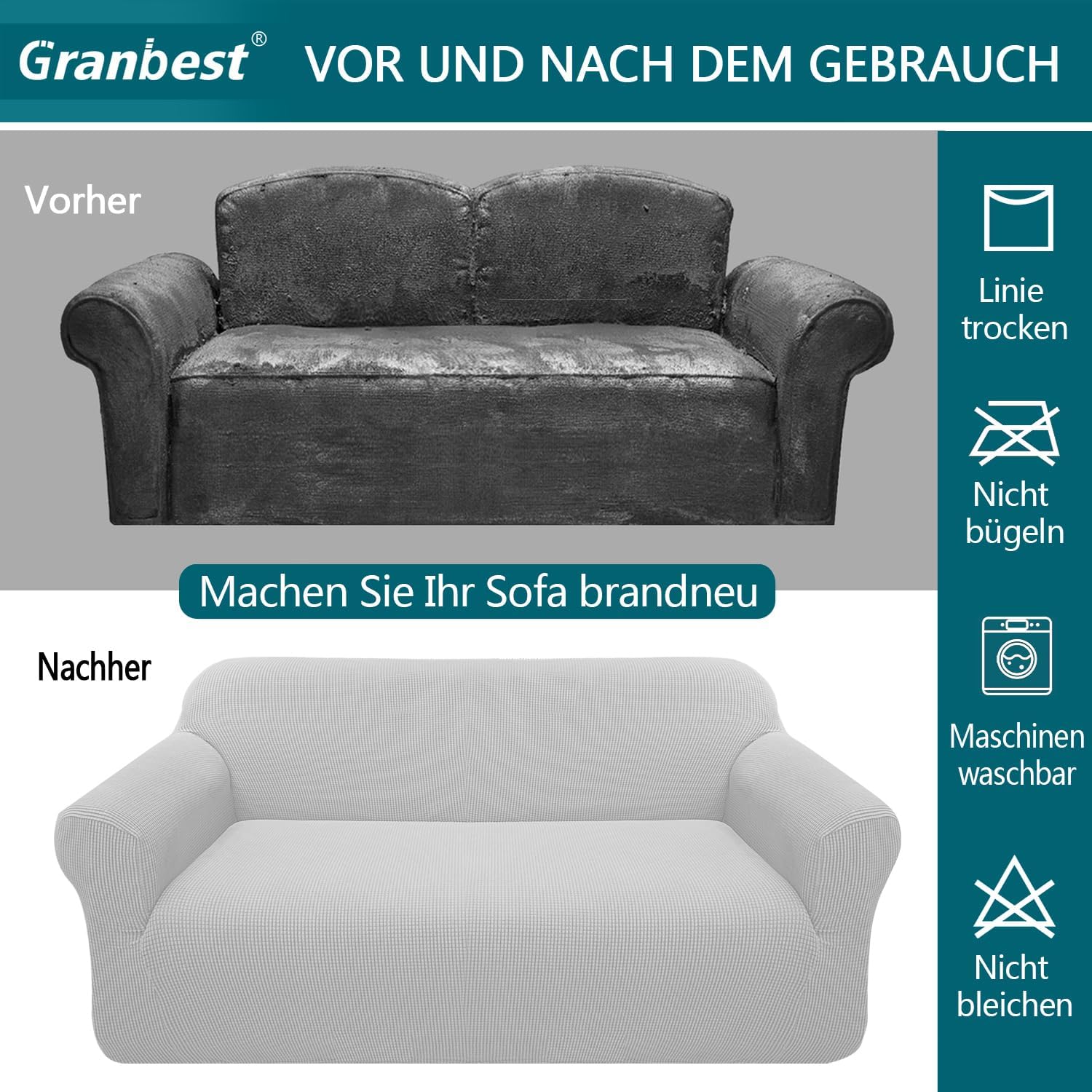 Granbest - housse canapé jacquard 2 places - extensible, protection animaux