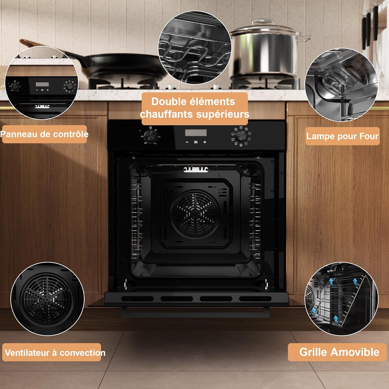 Four encastrable - 60 cm, 60L, 2800W, 9 fonctions, minuterie 10h