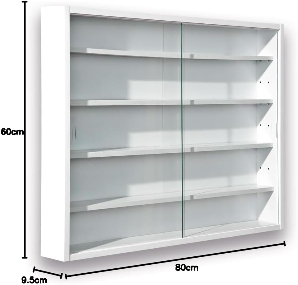 Inter Link - vitrine murale 80x60x9.5 cm - 4 étagères, MDF, blanc