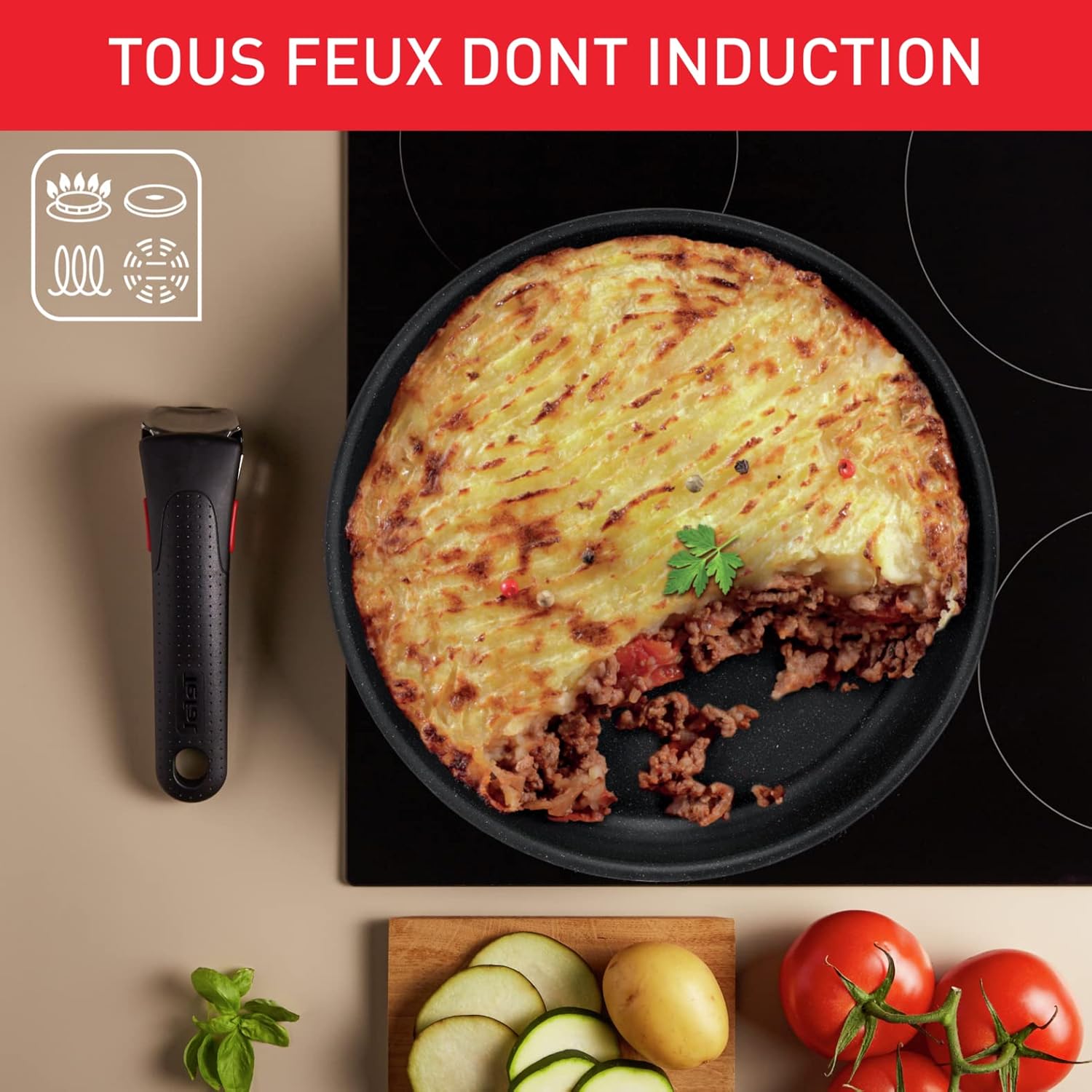 Tefal - Ingenio Black Stone - 7 pièces - induction, antiadhésif, empilable, fabriqué en France